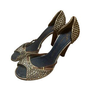Giuseppe Zanotti Crystal Embellished Gold High Heels Size 9.5